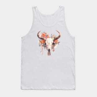 Blooms & Bones: Enchanting Western Cow Skull Floral Design Tank Top